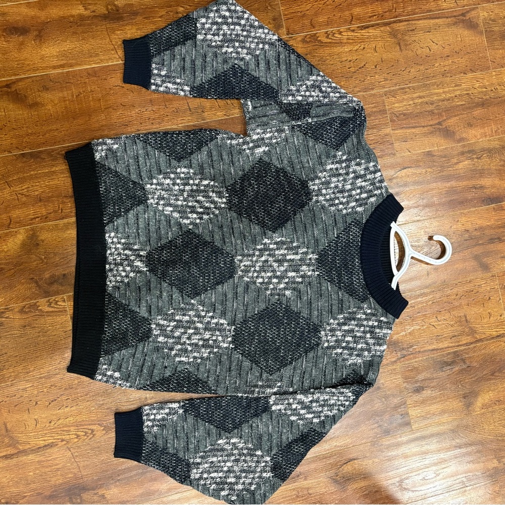 Vintage Point Zero Argyle Knit Sweater | Black & Grey | Size S - Picture 3 of 4